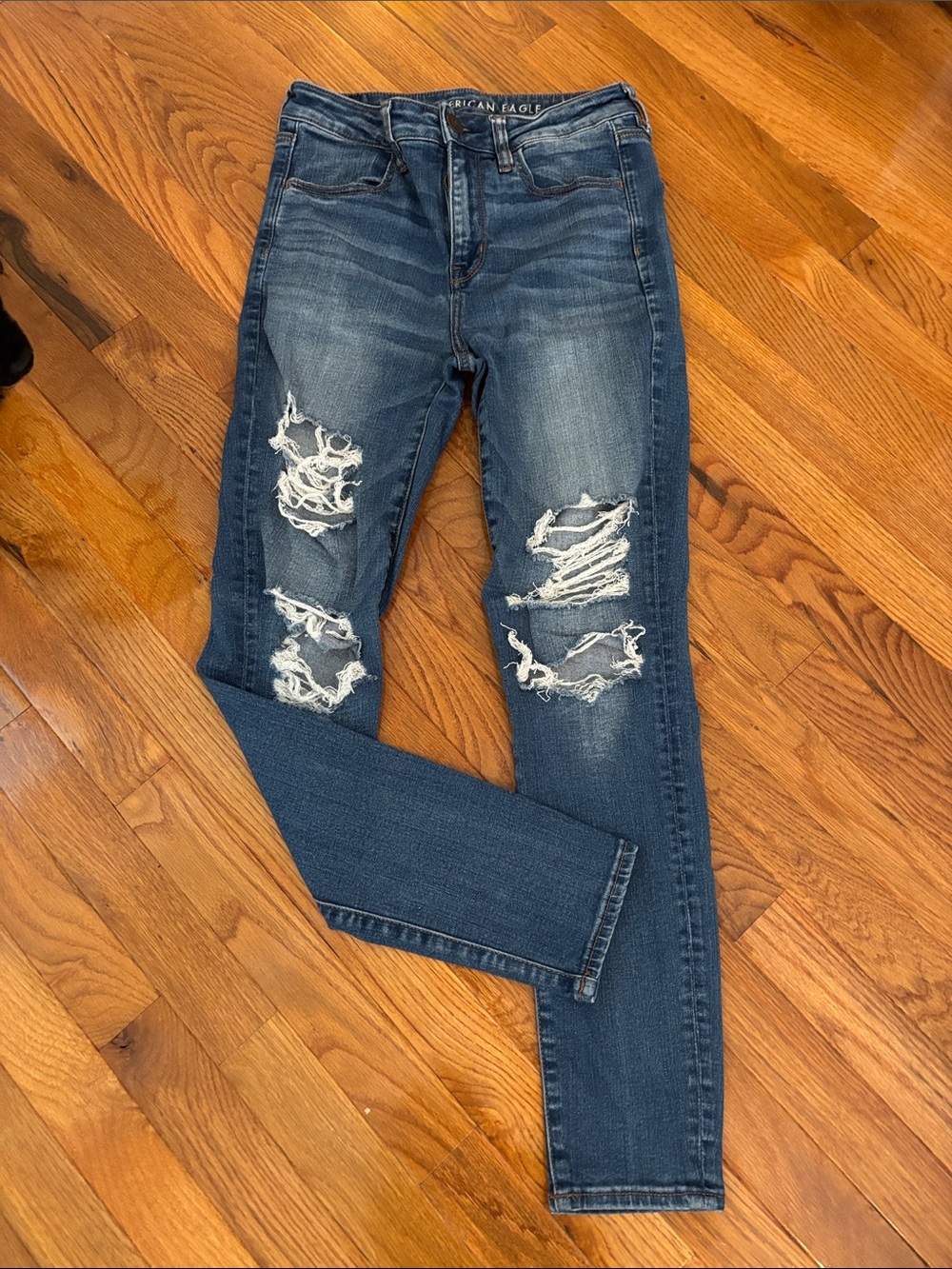 American Eagle Outfitters Women's Ripped Skinny Jeans - Dark Blue